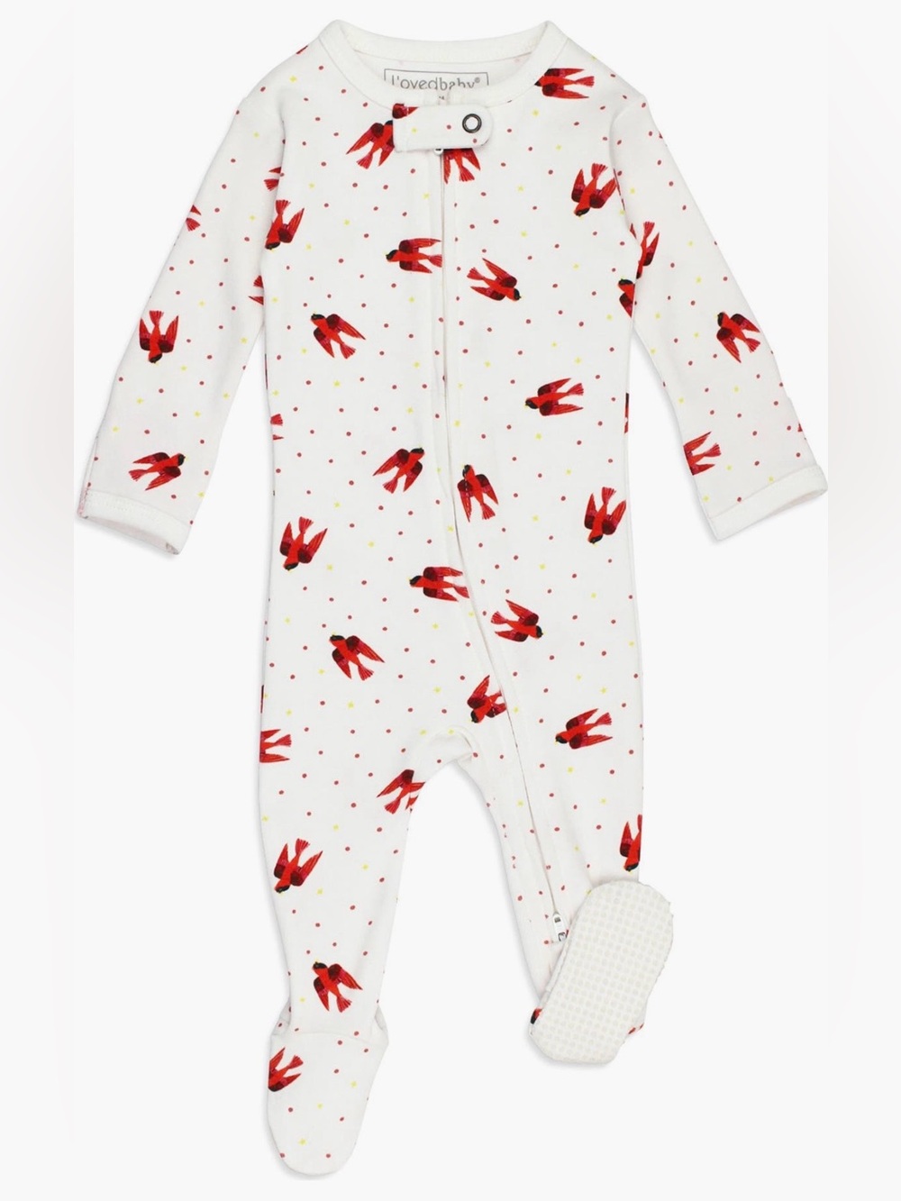 Lovedbaby Organic Zipper Footie Unisex, Size Preemie - Newborn 4-7 lbs, Red Bird
